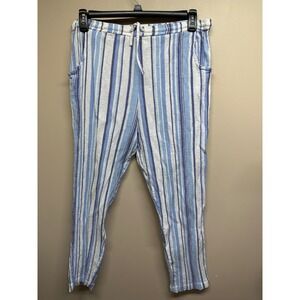 New Direction Woman Stripe Linen Blend Pants 3X Blue White Casual Beach Vacation